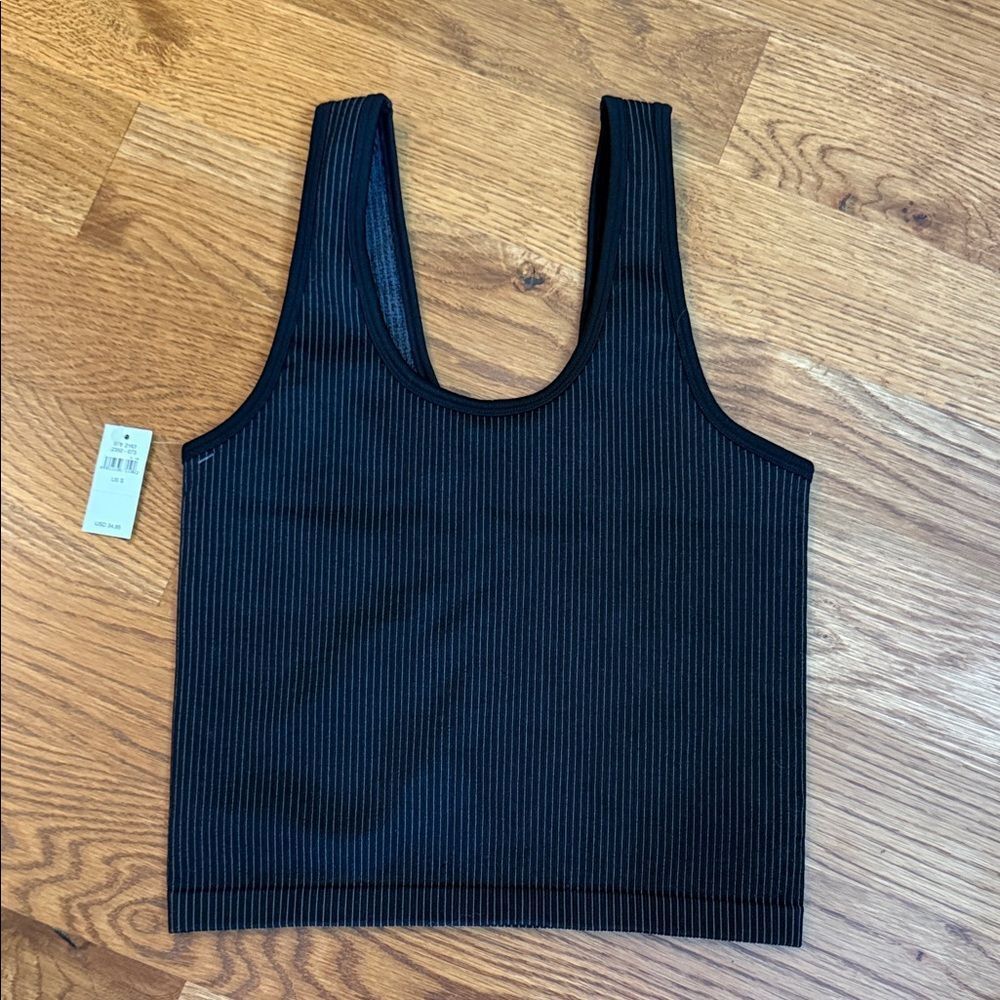 OFFLINE Aerie Ribbed Crop Tank Black Scoop Neck Athletic Top Size S NWT - Picture 1 of 5